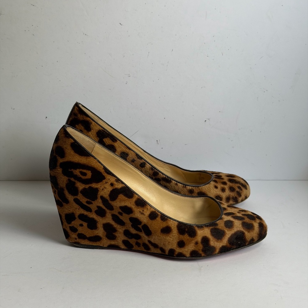 Christian Louboutin Leopard Print Calf Hair Melissa Wedge Pumps Size 5.5
